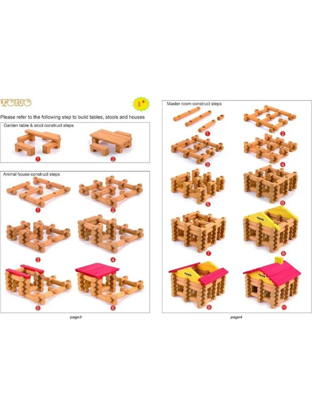 Wooden Log Building Set - 207-Piece Farmhouse Construction Toy for Kids